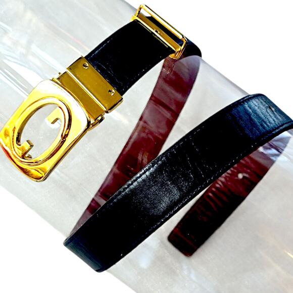 Gucci Vintage Reversible Leather Belt With Gold Tone Buckle - Picture 6 of 13